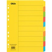 OKIN CARDBOARD DIVIDERS 10 TAB A4 COLOURED