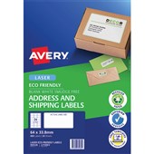 AVERY 959128 ECO FRIENDLY ADDRESS LABELS FSC W64 X L338MM 24UP PACK 20