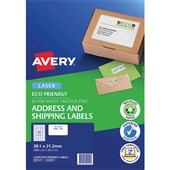 AVERY 959129 ECO FRIENDLY ADDRESS LABELS FSC W381 X L212MM 65UP PACK 20