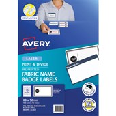 AVERY 982040 HELLO MY NAME IS FABRIC BADGE LABELS LASER 88X52MM PACK 150