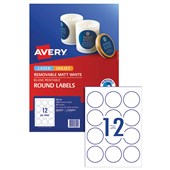 AVERY 980009 L7104REV REMOVEABLE ROUND LABELS 12UP MATT WHITE PACK 10