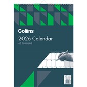 COLLINS CALENDAR WIRO MONTH TO VIEW LAMINATED A3 EVEN YEAR