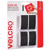 VELCRO STICK ON RECTANGLES HOOK AND LOOP 25 X 50MM BLACK PACK 6
